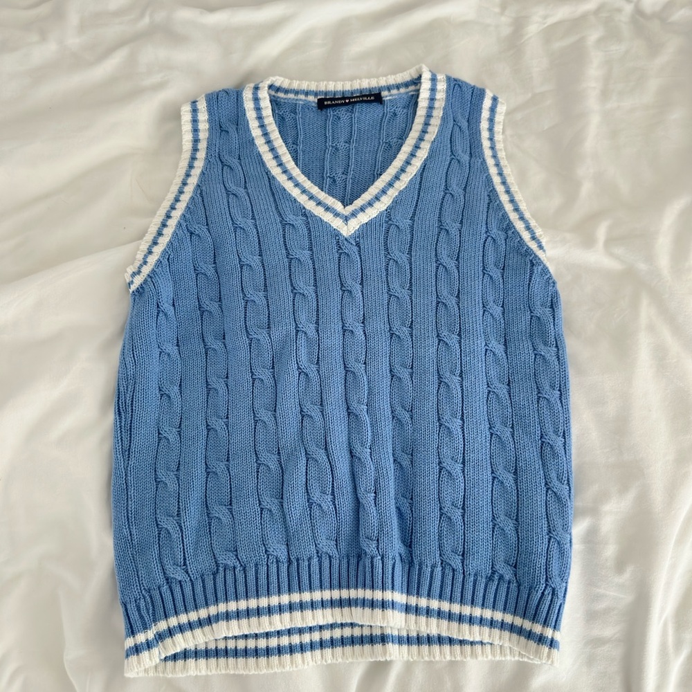 Brandy Melville Blue Cable Knit Sweater Vest - Picture 1 of 2